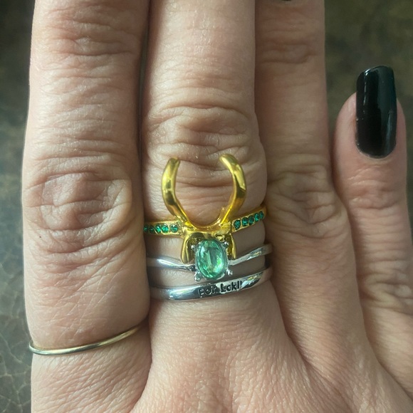 Loki rings 3 pc set new green silver gold rhinestone love Loki horns - Picture 11 of 14